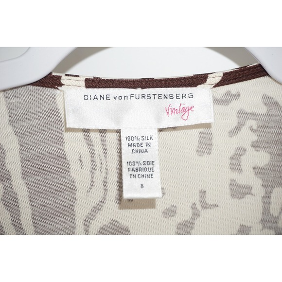 Diane von Furstenberg Wrap Tie Dress Womens 8 Brown Ivory Silk Wrap 3/4 Sleeve - Picture 3 of 4